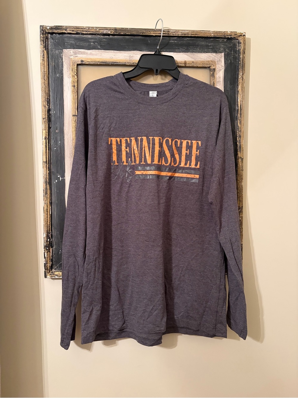 Tennessee Long Sleeve Crewneck Tee - Gray with Orange Print